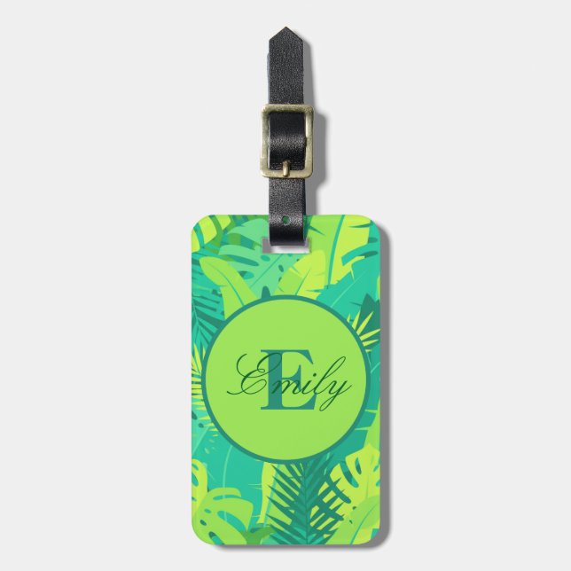 Étiquette À Bagage Balise de bagage de monogramme de palme tropical (Devant Vertical)