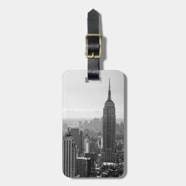 Étiquette À Bagage Balise de bagage de New York en noir et blanc (Devant Vertical)