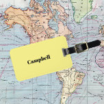 Étiquette À Bagage Balise de bagage de nom personnalisé jaune<br><div class="desc">Customisez avec votre nom et vos coordonnées ! Balise bagage pour sacs de voyage ou autres accessoires</div>