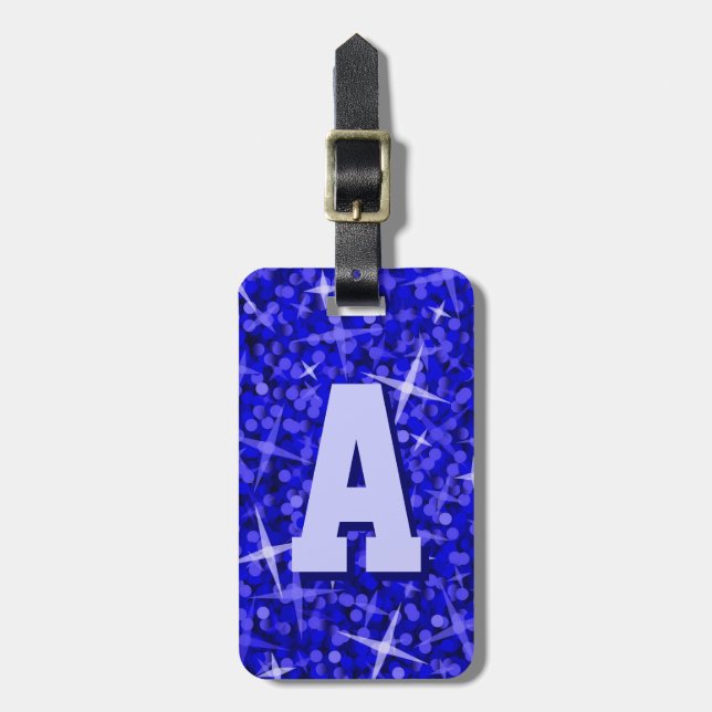 Étiquette À Bagage Balise de bagage de texte initial Glitz Blue (Devant Vertical)