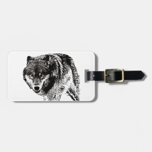 Étiquette À Bagage Balise de bagage de voyage de loup sauvage noir et