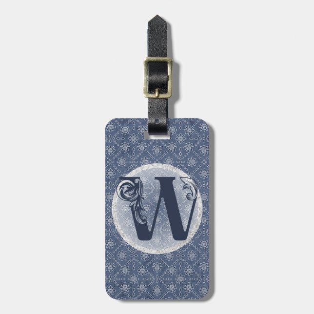 Étiquette À Bagage Balise de bagage Denim Blue Decorative Monogramme  (Devant Vertical)