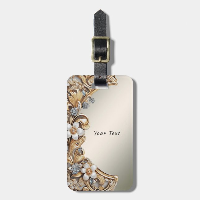 Étiquette À Bagage Balise de bagage doré blanc (Devant Vertical)