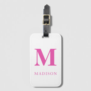 Étiquette À Bagage Balise de bagage du nom du monogramme rose chaud