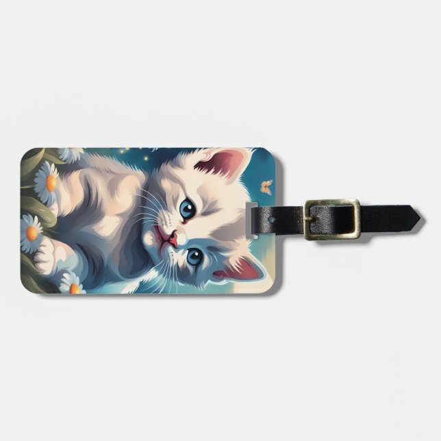 Étiquette À Bagage Balise de bagage en acrylique chaton blanc mignon (Devant horizontal)