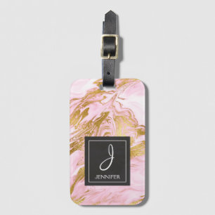 Étiquette À Bagage Balise de bagage en marbre rose et or