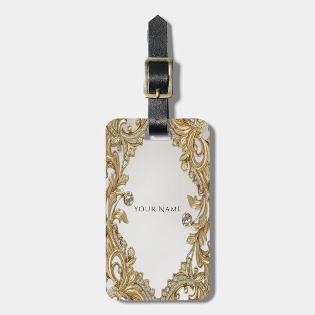 Étiquette À Bagage Balise de bagage en or décoratif (Devant Vertical)