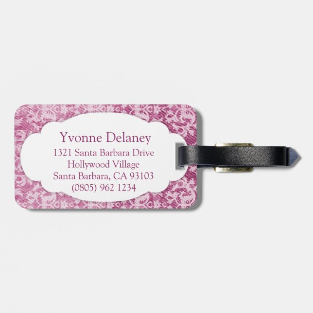 Étiquette À Bagage Balise de bagage en plum damask denim (Dos horizontal)