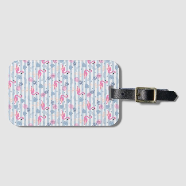 Étiquette À Bagage Balise de bagage Flamingo - rose et bleu (Devant Horizontal)