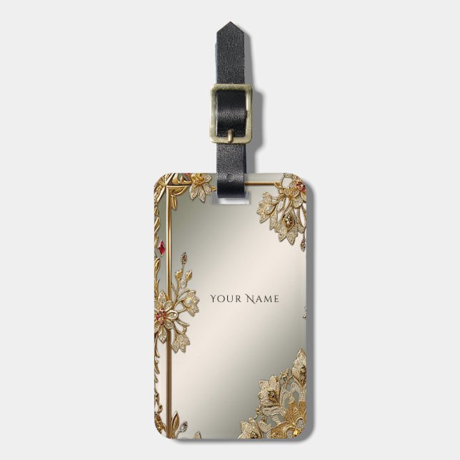 Étiquette À Bagage Balise de bagage Floral Ornate Or (Devant Vertical)