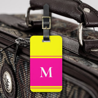 Étiquette À Bagage Balise de bagage jaune néon brillant monogramme