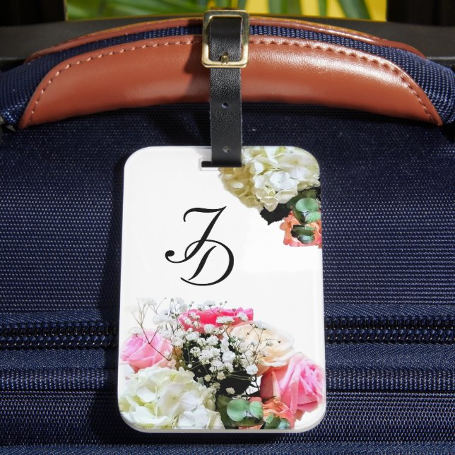 Étiquette À Bagage Balise de bagage joli floral monogramme (Insitu Rectoal 2)
