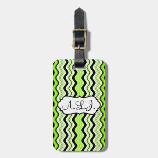 Étiquette À Bagage Balise de bagage Lime, Black, White Wavy Stripes