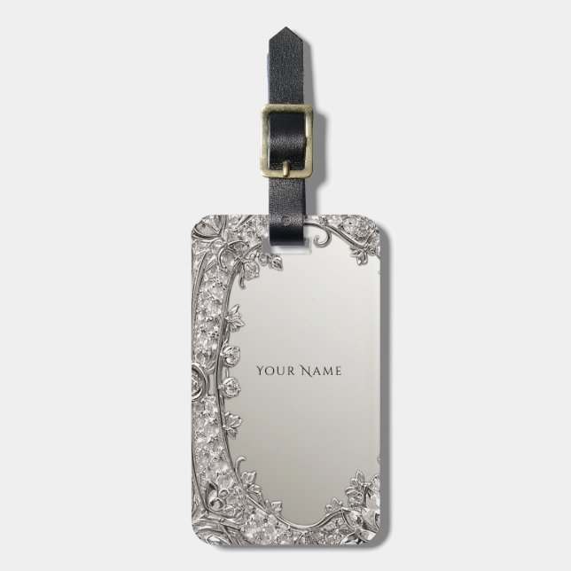Étiquette À Bagage Balise de bagage moderne en argent (Devant Vertical)