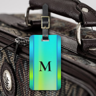 Étiquette À Bagage Balise de bagage Monogram Bright Neon Turquoise