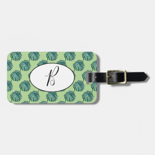 Étiquette À Bagage Balise de bagage Monogram Palm Print Turquoise