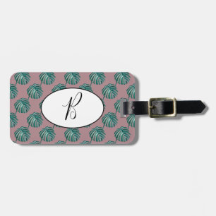 Étiquette À Bagage Balise de bagage Monogram Palm Print Turquoise