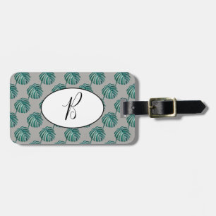 Étiquette À Bagage Balise de bagage Monogram Palm Print Turquoise