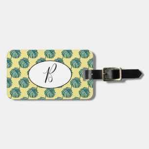 Étiquette À Bagage Balise de bagage Monogram Palm Print Turquoise