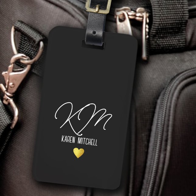 Étiquette À Bagage Balise de bagage Monogramme avec coeur d'amour noi (Créateur téléchargé)