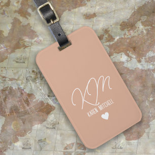 Étiquette À Bagage Balise de bagage Monogramme avec Rose de coeur de