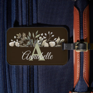 Étiquette À Bagage Balise de bagage monogramme de Feuilles botaniques