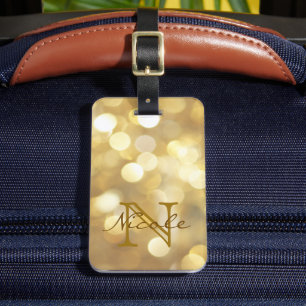 Étiquette À Bagage Balise de bagage Monogramme Étincelle Or Glamore