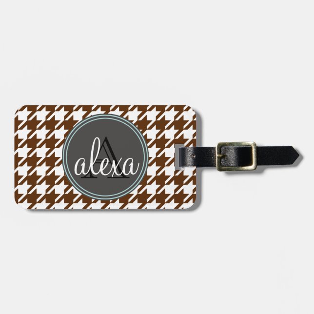 Étiquette À Bagage Balise de bagage monogramme Houndstooth (Devant horizontal)