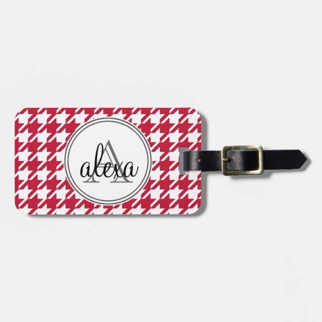 Étiquette À Bagage Balise de bagage monogramme Houndstooth (Devant horizontal)