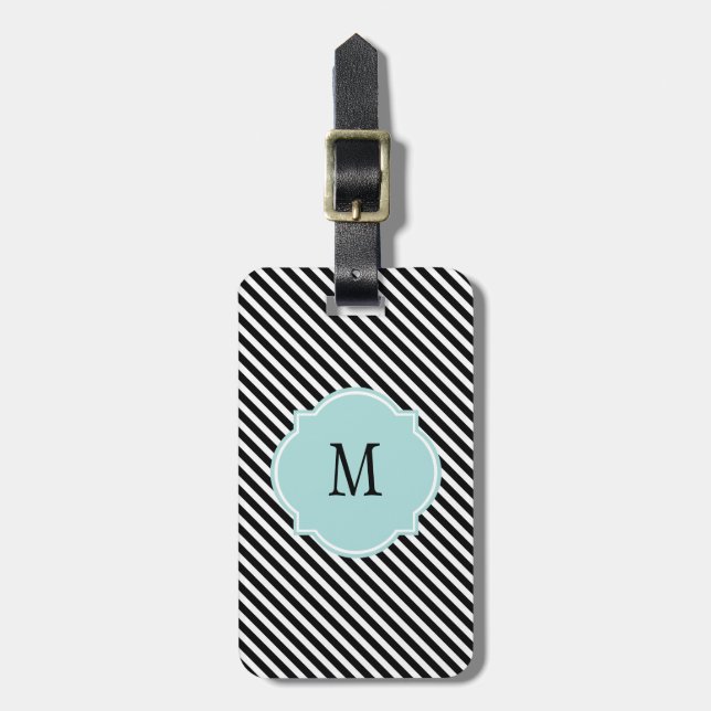 Étiquette À Bagage Balise de bagage Monogramme noir et blanc (Devant Vertical)