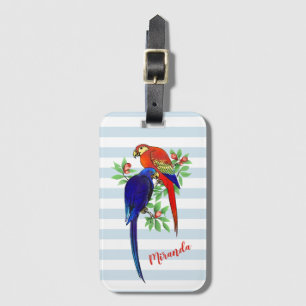 Étiquette À Bagage Balise de bagage Monogramme Parrots bleu rouge Fle