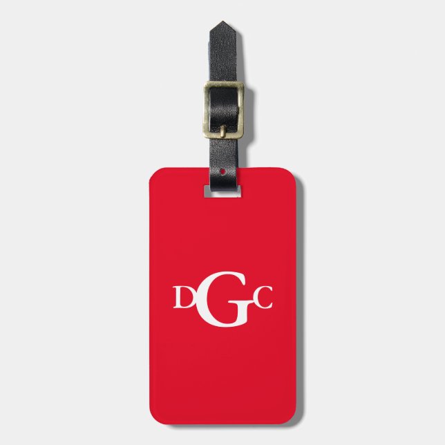 Étiquette À Bagage Balise de bagage monogramme rouge et blanc (Devant Vertical)