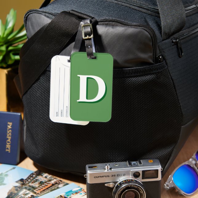 Étiquette À Bagage Balise de bagage monogramme vert et blanc (Recto & Verso)