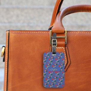 Étiquette À Bagage Balise de bagage motif bleu fleur sauvage rouge