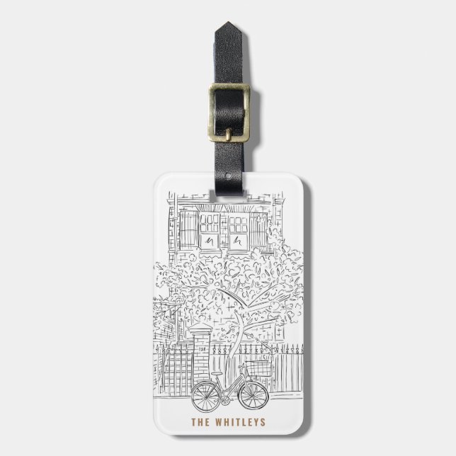 Étiquette À Bagage Balise de bagage noir et blanc de la boutique New  (Devant Vertical)