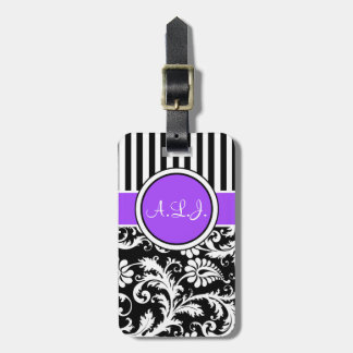 Étiquette À Bagage Balise de bagage noire, blanche, violette rayée