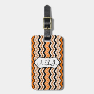 Étiquette À Bagage Balise de bagage orange, noir, blanc rayures ondul
