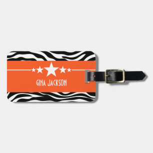 Étiquette À Bagage Balise de bagage Orange Sassy Star Zebra