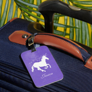 Étiquette À Bagage Balise de bagage personnalisée avec licorne violet