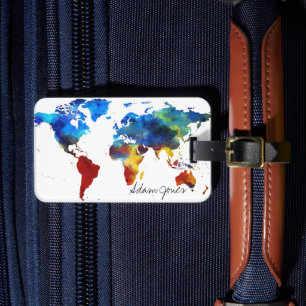 Étiquette À Bagage Balise de bagage personnalisée - Carte du monde de