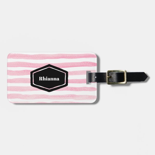 Étiquette À Bagage Balise de bagage personnalisée couleur rose (Devant horizontal)