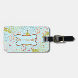 Étiquette À Bagage Balise de bagage personnalisée en bleu floral