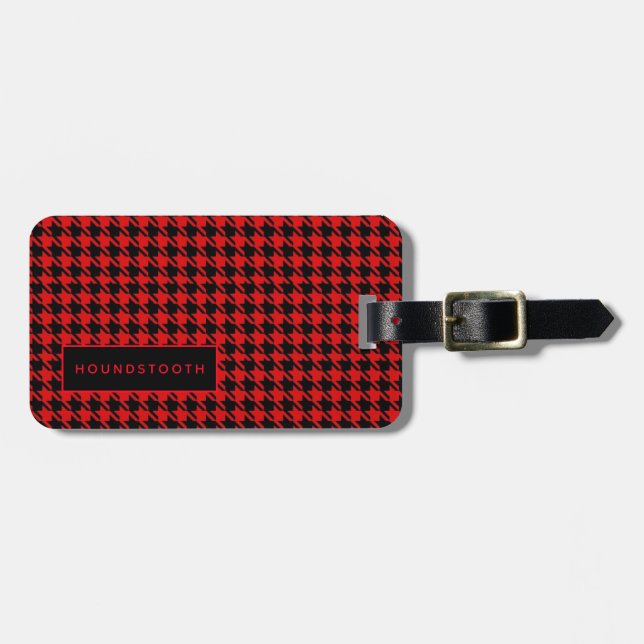 Étiquette À Bagage Balise de bagage personnalisée Houndstooth Red Bla (Devant horizontal)