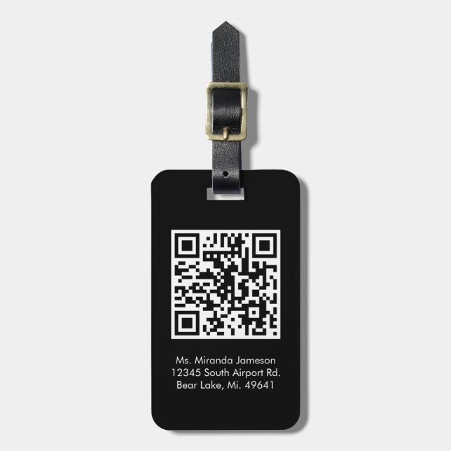 Étiquette À Bagage Balise de bagage personnalisée Jet Black QR CODE (Devant Vertical)