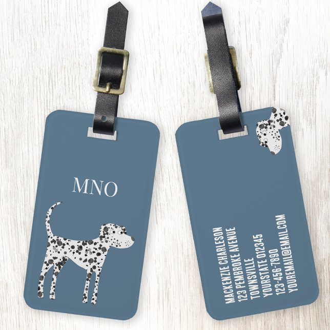 Étiquette À Bagage Balise de bagage pour chien Dalmatien amusant (Dalmatian dog monogram initials personalized luggage tag)