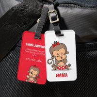 Balise de bagage pour fille singe personnalisée (K