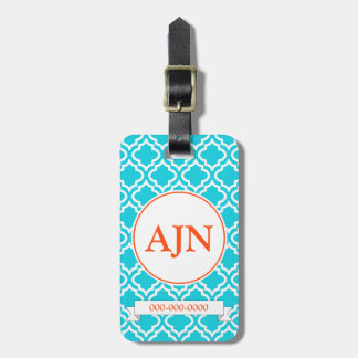 Étiquette À Bagage Balise de bagage pour monogramme orange turquoise