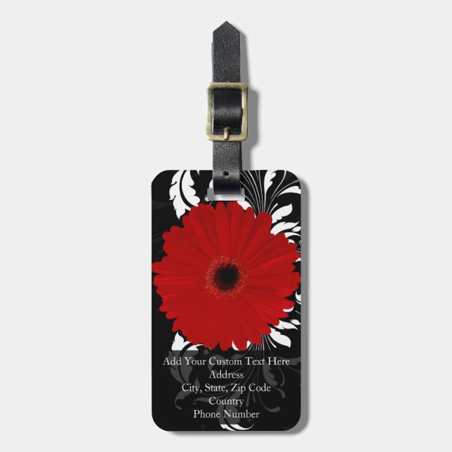 Étiquette À Bagage Balise de bagage rouge Gerbera Daisy avec nom du w (Devant Vertical)