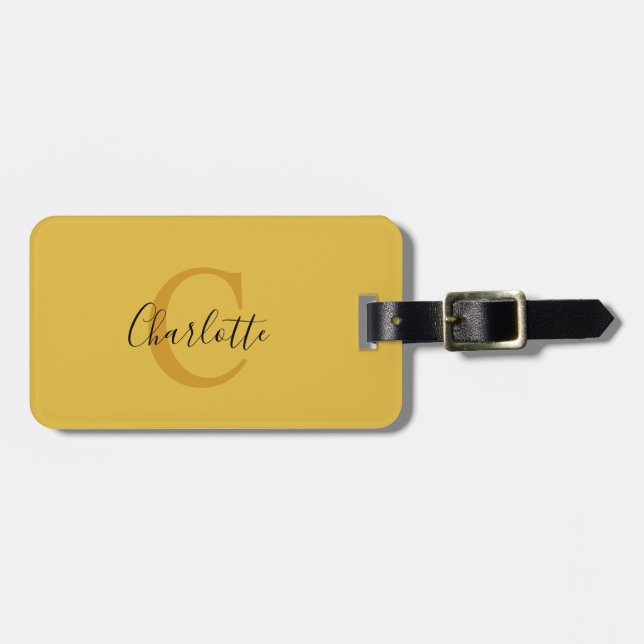 Étiquette À Bagage Balise de bagage simple en monogramme jaune (Devant horizontal)