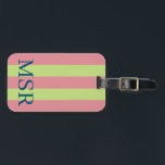 Étiquette À Bagage Balise de bagage verte et rose<br><div class="desc">Partout,  les rayures vertes et épingles paraissent superbes.</div>